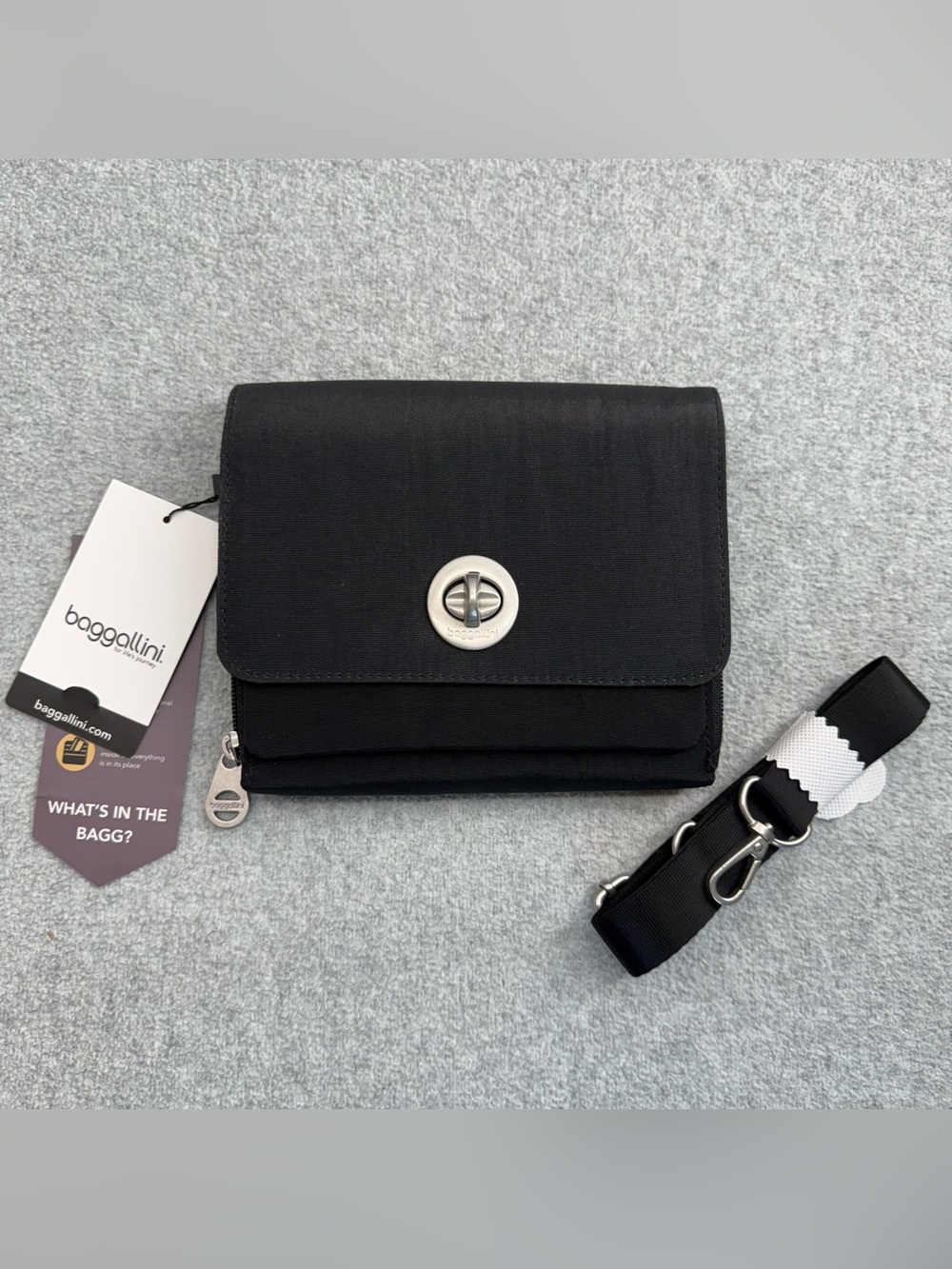 Baggallini Madrid Turnlock Flap Crossbody Black Anti-Theft RFID